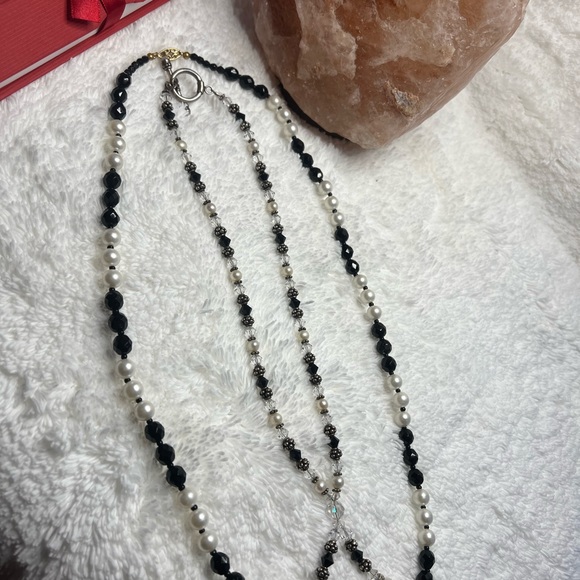 #23 Vintage Jewelry , Black Glass Beads with Pearl 2 Necklaces for your style - Picture 5 of 6